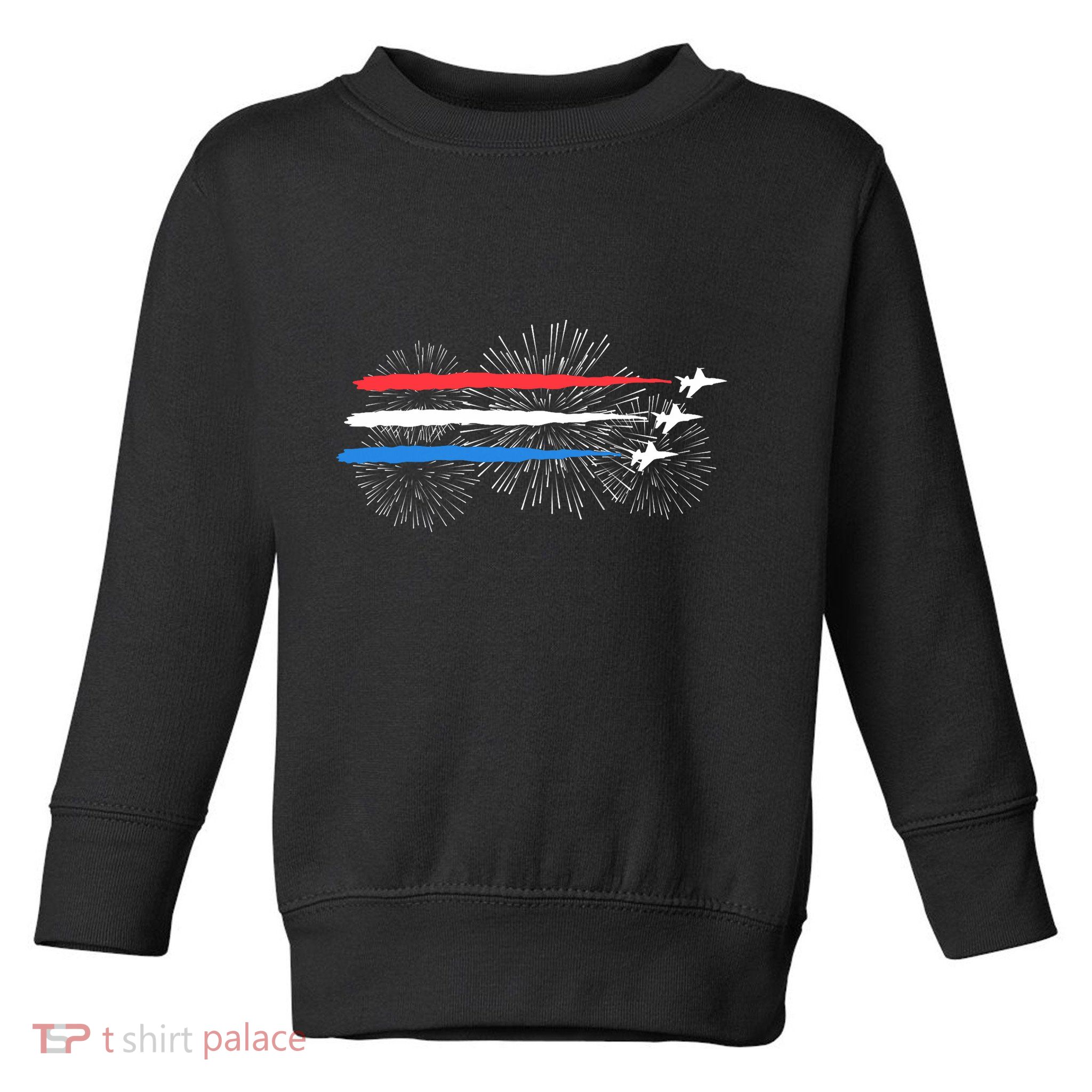 Red White And Blue Fighter Jets With Fireworks 4th Of July Toddler Sweatshirt