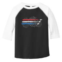 Red White And Blue Fighter Jets With Fireworks 4th Of July Toddler Fine Jersey T-Shirt