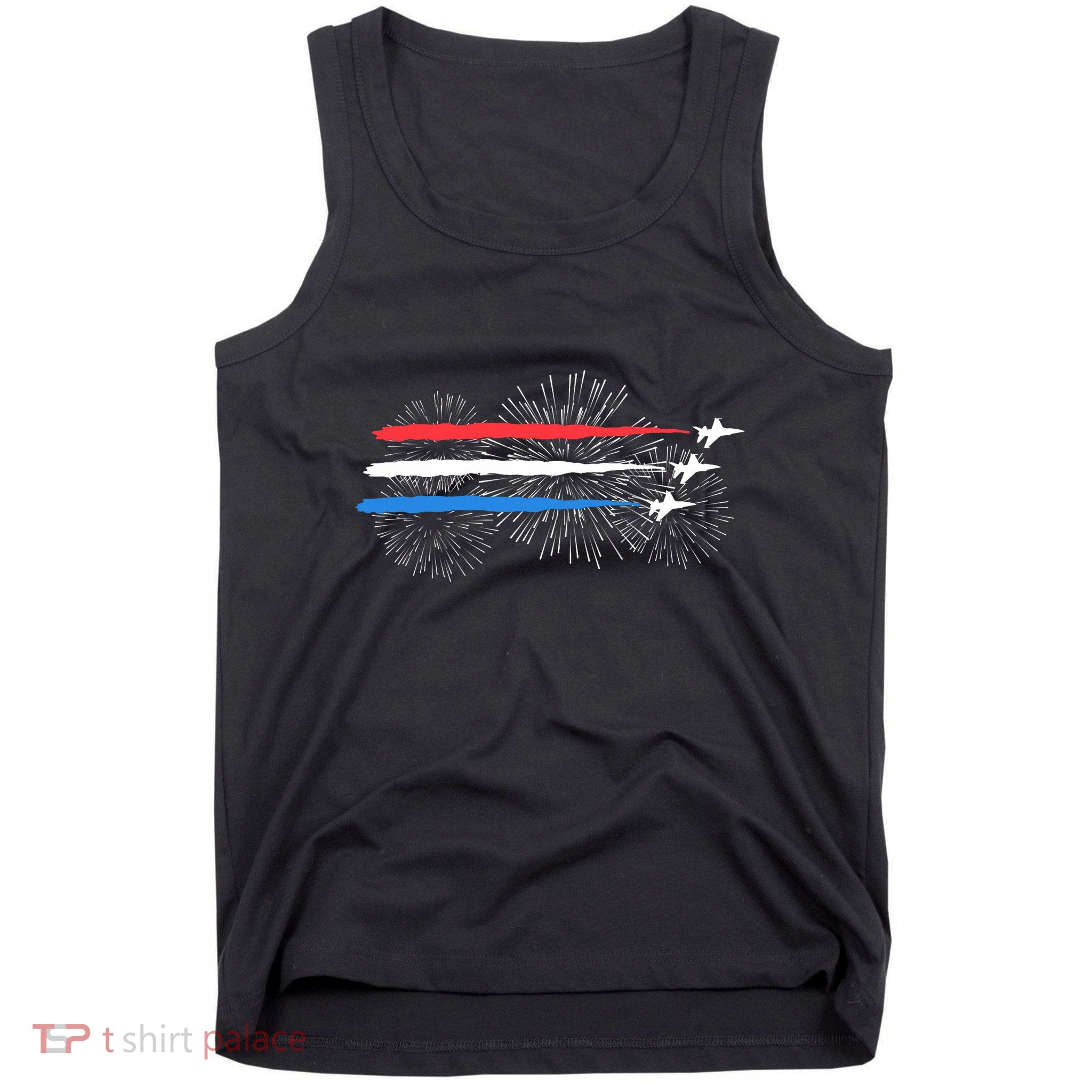 Red White And Blue Fighter Jets With Fireworks 4th Of July Tank Top