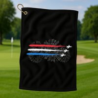 Red White And Blue Fighter Jets With Fireworks 4th Of July Golf Towel