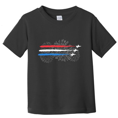 Red White And Blue Fighter Jets With Fireworks 4th Of July Toddler T-Shirt