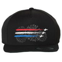 Red White And Blue Fighter Jets With Fireworks 4th Of July Wool Snapback Cap