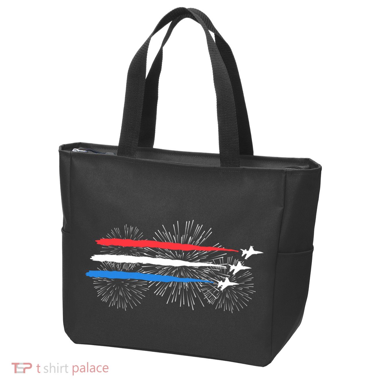Red White And Blue Fighter Jets With Fireworks 4th Of July Zip Tote Bag