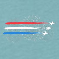 Red White And Blue Fighter Jets With Fireworks 4th Of July Sueded Cloud Jersey T-Shirt