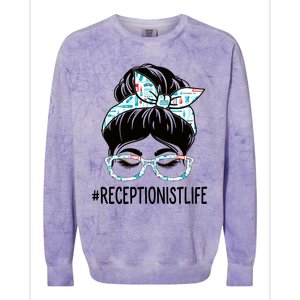 Receptionist Week Appreciation Day Messy Bun For Work Gift Colorblast Crewneck Sweatshirt