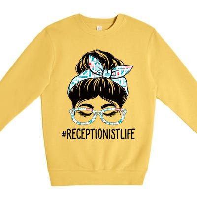 Receptionist Week Appreciation Day Messy Bun For Work Gift Premium Crewneck Sweatshirt