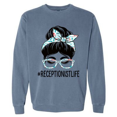 Receptionist Week Appreciation Day Messy Bun For Work Gift Garment-Dyed Sweatshirt