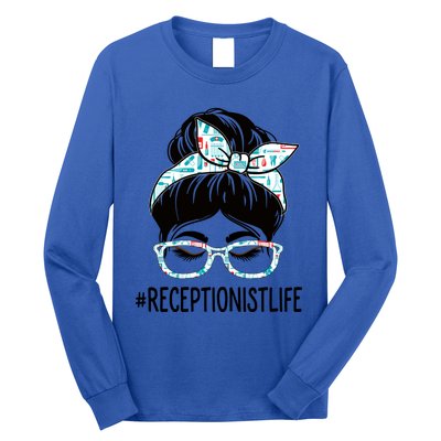 Receptionist Week Appreciation Day Messy Bun For Work Gift Long Sleeve Shirt