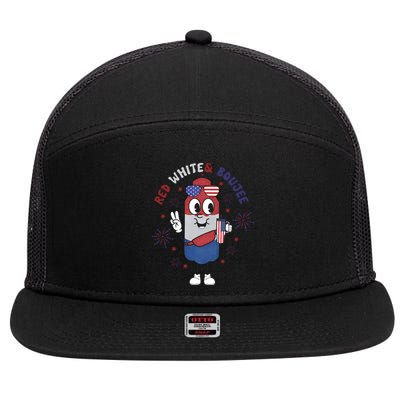 Red White And Boujee Funny 4th Of July 7 Panel Mesh Trucker Snapback Hat