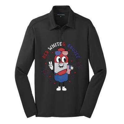 Red White And Boujee Funny 4th Of July Silk Touch Performance Long Sleeve Polo