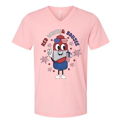 Red White And Boujee Funny 4th Of July V-Neck T-Shirt