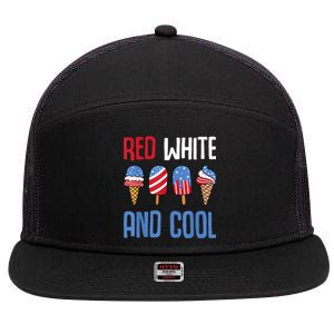 Red White And Cool Patriotic Ice Cream Popsicle 4th Of July 7 Panel Mesh Trucker Snapback Hat