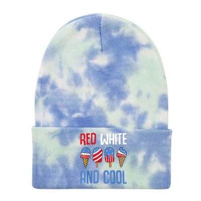 Red White And Cool Patriotic Ice Cream Popsicle 4th Of July Tie Dye 12in Knit Beanie