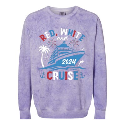 Red White And Cruise Patriotic 4th Of July Family Cruise Colorblast Crewneck Sweatshirt