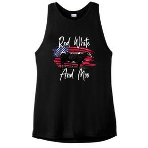 Red White And Moo Funny Cute Cows Animal Lover Graphic Cool Gift Ladies PosiCharge Tri-Blend Wicking Tank