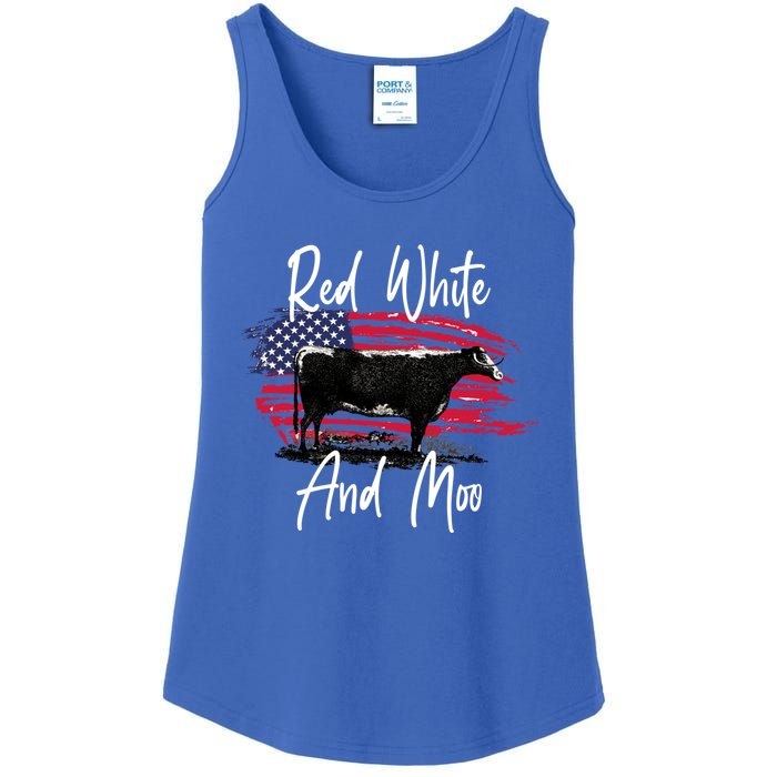 Red White And Moo Funny Cute Cows Animal Lover Graphic Cool Gift Ladies Essential Tank