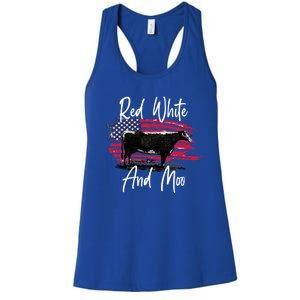 Red White And Moo Funny Cute Cows Animal Lover Graphic Cool Gift Women's Racerback Tank