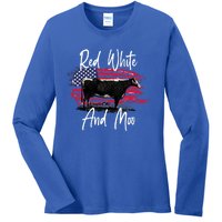 Red White And Moo Funny Cute Cows Animal Lover Graphic Cool Gift Ladies Long Sleeve Shirt