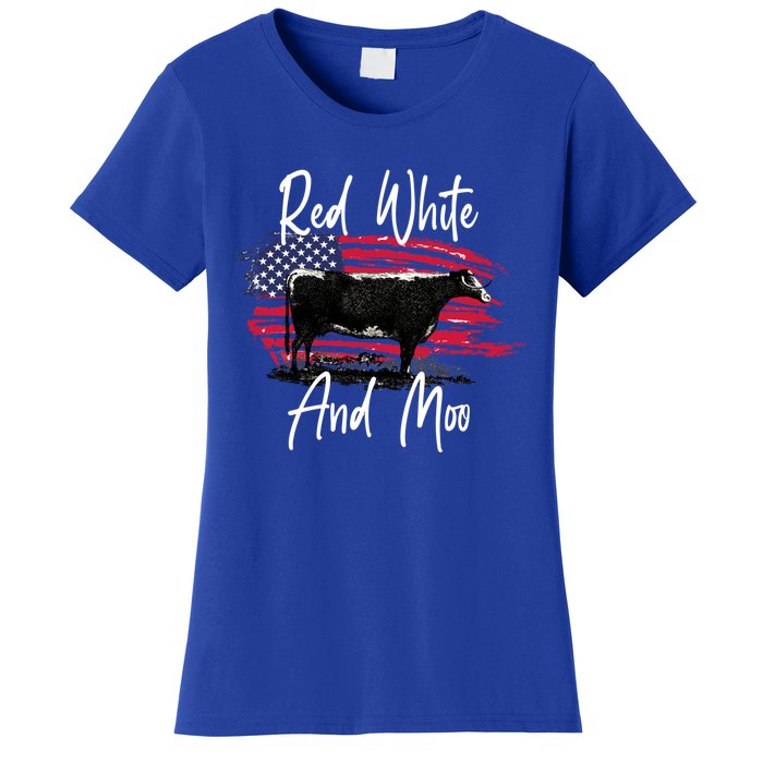 Red White And Moo Funny Cute Cows Animal Lover Graphic Cool Gift Women's T-Shirt