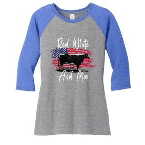 Red White And Moo Funny Cute Cows Animal Lover Graphic Cool Gift Women's Tri-Blend 3/4-Sleeve Raglan Shirt