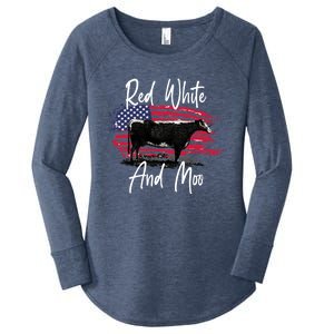 Red White And Moo Funny Cute Cows Animal Lover Graphic Cool Gift Women's Perfect Tri Tunic Long Sleeve Shirt