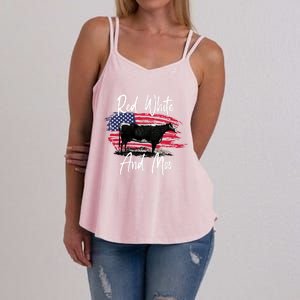 Red White And Moo Funny Cute Cows Animal Lover Graphic Cool Gift Women's Strappy Tank