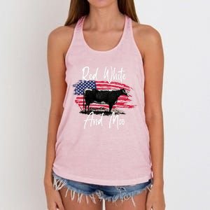 Red White And Moo Funny Cute Cows Animal Lover Graphic Cool Gift Women's Knotted Racerback Tank