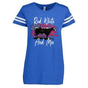 Red White And Moo Funny Cute Cows Animal Lover Graphic Cool Gift Enza Ladies Jersey Football T-Shirt