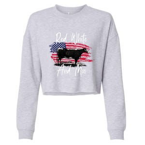 Red White And Moo Funny Cute Cows Animal Lover Graphic Cool Gift Cropped Pullover Crew