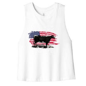 Red White And Moo Funny Cute Cows Animal Lover Graphic Cool Gift Women's Racerback Cropped Tank