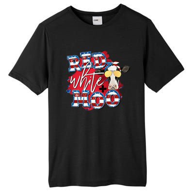 Red White And Moo Patriotic Cow Usa Flag Funny 4th July Gift Tall Fusion ChromaSoft Performance T-Shirt