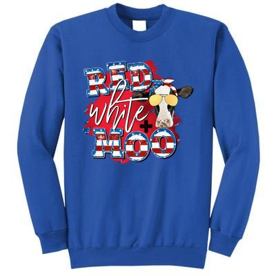 Red White And Moo Patriotic Cow Usa Flag Funny 4th July Gift Tall Sweatshirt