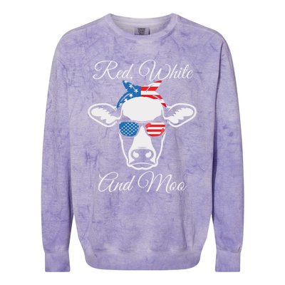 Red White And Moo Patriotic Cow Usa Flag Funny 4th Of July Gift Colorblast Crewneck Sweatshirt