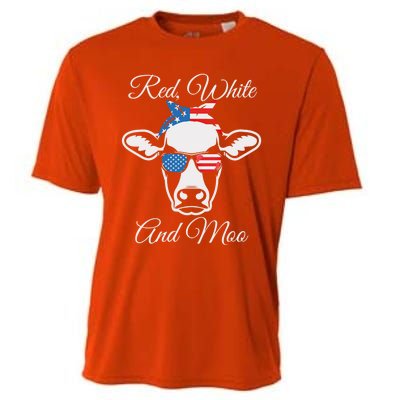 Red White And Moo Patriotic Cow Usa Flag Funny 4th Of July Gift Cooling Performance Crew T-Shirt