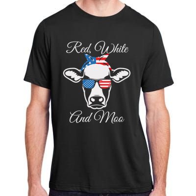 Red White And Moo Patriotic Cow Usa Flag Funny 4th Of July Gift Adult ChromaSoft Performance T-Shirt