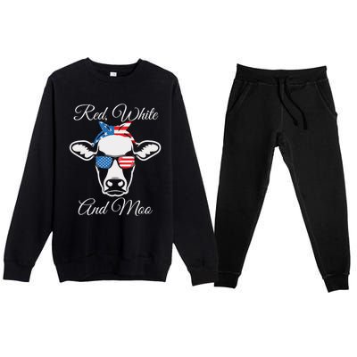 Red White And Moo Patriotic Cow Usa Flag Funny 4th Of July Gift Premium Crewneck Sweatsuit Set