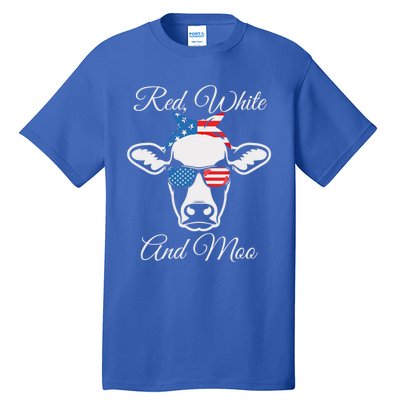 Red White And Moo Patriotic Cow Usa Flag Funny 4th Of July Gift Tall T-Shirt