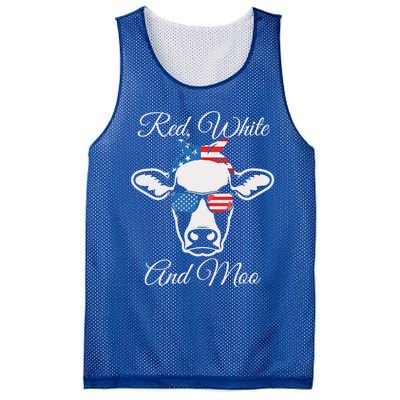 Red White And Moo Patriotic Cow Usa Flag Funny 4th Of July Gift Mesh Reversible Basketball Jersey Tank