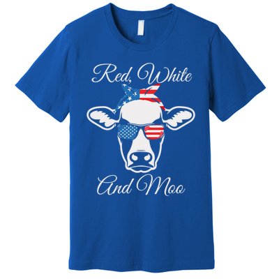 Red White And Moo Patriotic Cow Usa Flag Funny 4th Of July Gift Premium T-Shirt