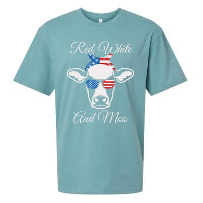 Red White And Moo Patriotic Cow Usa Flag Funny 4th Of July Gift Sueded Cloud Jersey T-Shirt