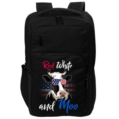 Red White And Moo Patriotic Cow Usa Flag Funny 4th Of July Gift Impact Tech Backpack