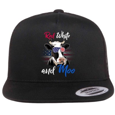 Red White And Moo Patriotic Cow Usa Flag Funny 4th Of July Gift Flatbill Hat