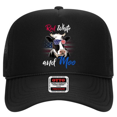 Red White And Moo Patriotic Cow Usa Flag Funny 4th Of July Gift Trucker Hat