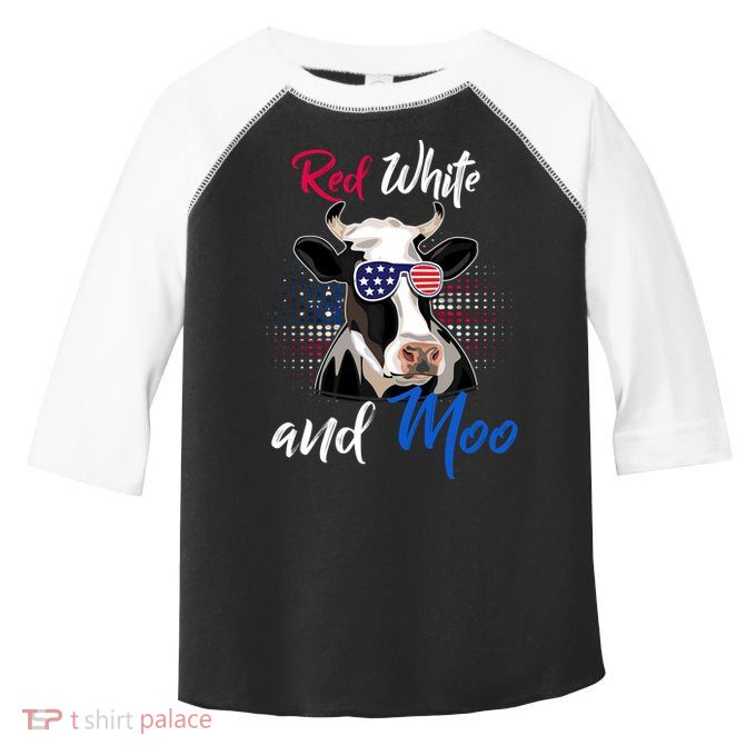 Red White And Moo Patriotic Cow Usa Flag Funny 4th Of July Gift Toddler Fine Jersey T-Shirt