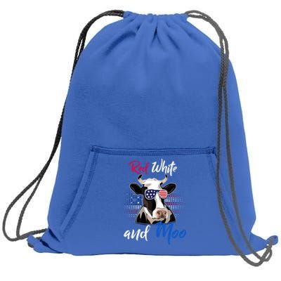 Red White And Moo Patriotic Cow Usa Flag Funny 4th Of July Gift Sweatshirt Cinch Pack Bag