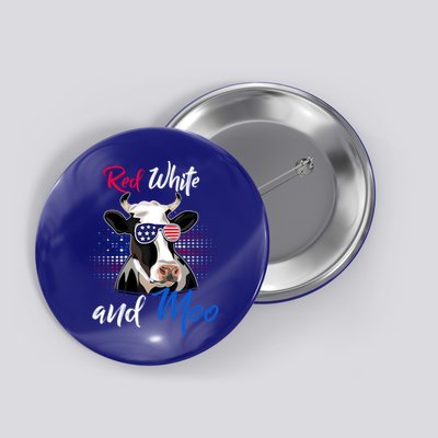 Red White And Moo Patriotic Cow Usa Flag Funny 4th Of July Gift Button