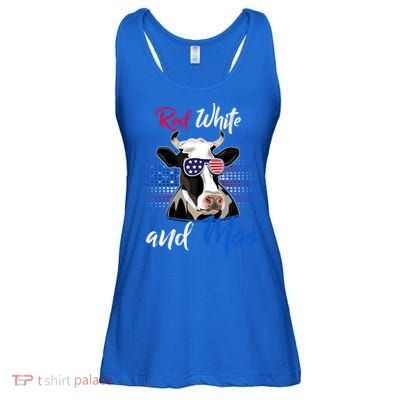 Red White And Moo Patriotic Cow Usa Flag Funny 4th Of July Gift Ladies Essential Flowy Tank