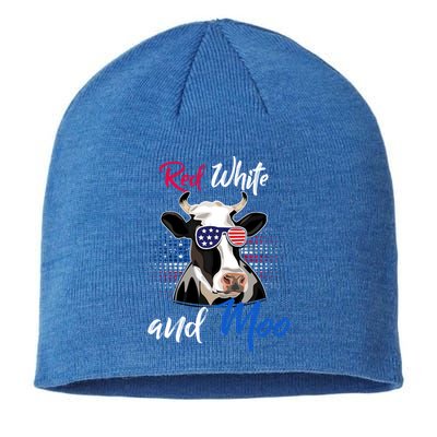 Red White And Moo Patriotic Cow Usa Flag Funny 4th Of July Gift Sustainable Beanie