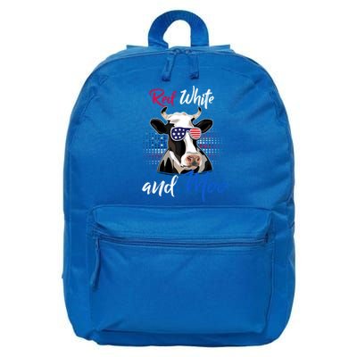 Red White And Moo Patriotic Cow Usa Flag Funny 4th Of July Gift 16 in Basic Backpack