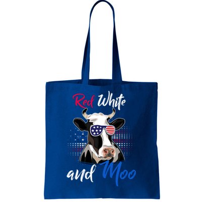 Red White And Moo Patriotic Cow Usa Flag Funny 4th Of July Gift Tote Bag